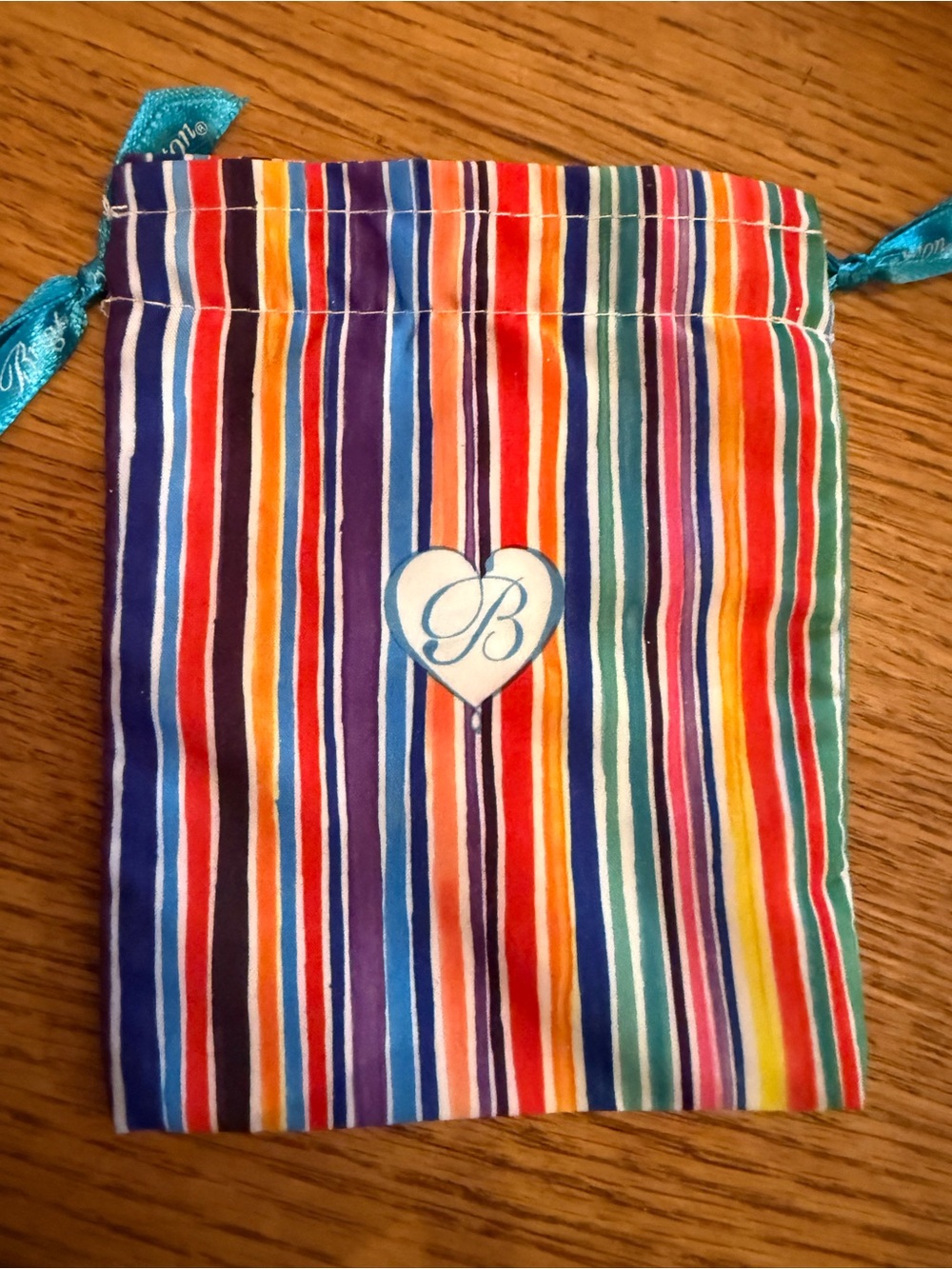 Brighton Striped Multicolor Drawstring Pouch with Heart 'B' Monogram 5”X6”